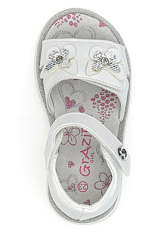 Weiße Sandalen mit Schmetterlingen und doppeltem Klettverschluss GRAZIE GIRL 15018