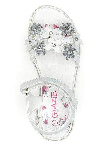 Sandali Bianchi con Applicazioni Floreali Grazie 14339