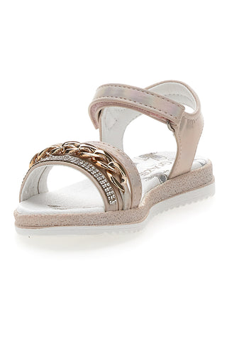 Beige Sandalen mit dekorativer Kette und Klettverschluss GRAZIE GIRL 14320