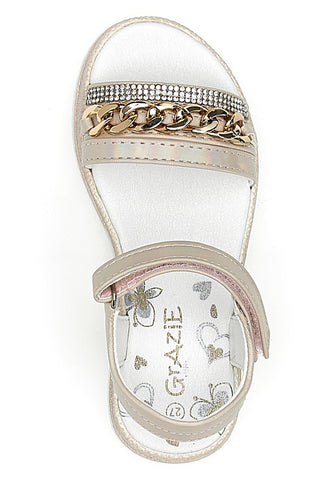 Beige Sandalen mit dekorativer Kette und Klettverschluss GRAZIE GIRL 14320