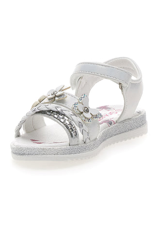 Weiße Sandalen mit dekorativen Schmetterlingen und Klettverschluss GRAZIE GIRL 14330