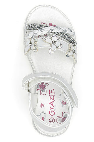Weiße Sandalen mit dekorativen Schmetterlingen und Klettverschluss GRAZIE GIRL 14330