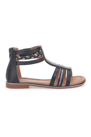 Schwarze Bandeau-Sandalen mit Reißverschluss hinten GRAZIE GIRL 15029