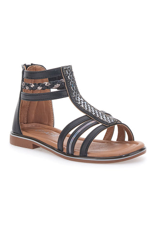 Schwarze Bandeau-Sandalen mit Reißverschluss hinten GRAZIE GIRL 15029