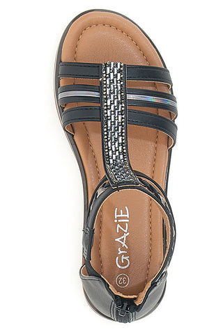 Schwarze Bandeau-Sandalen mit Reißverschluss hinten GRAZIE GIRL 15029