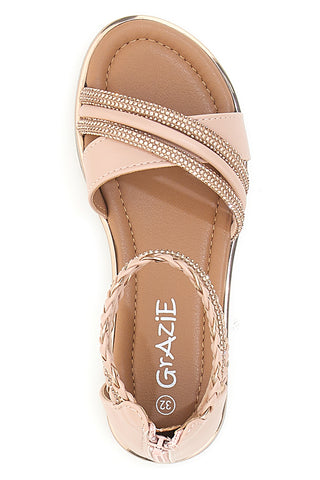 Rosa Sandalen mit Fesselriemchen und Strass GRAZIE GIRL 15023