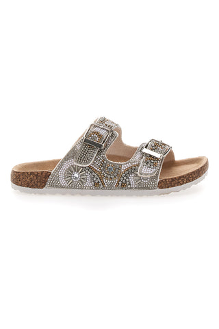 Pitt Kids 14501 Hausschuhe mit Glitzer und Doppelschnalle, weiß