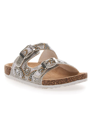 Pitt Kids 14501 Hausschuhe mit Glitzer und Doppelschnalle, weiß