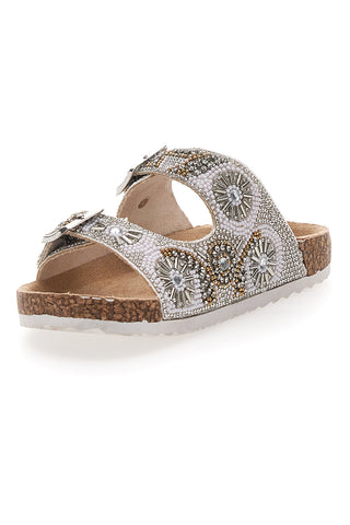 Pitt Kids 14501 Hausschuhe mit Glitzer und Doppelschnalle, weiß