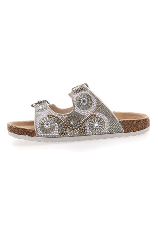 Pitt Kids 14501 Hausschuhe mit Glitzer und Doppelschnalle, weiß