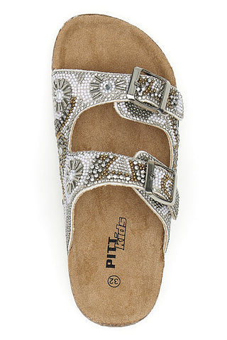 Pitt Kids 14501 Hausschuhe mit Glitzer und Doppelschnalle, weiß