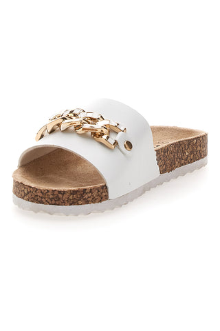 Weiße Hausschuhe mit Maxi-Goldkette Pitt Kids 14450