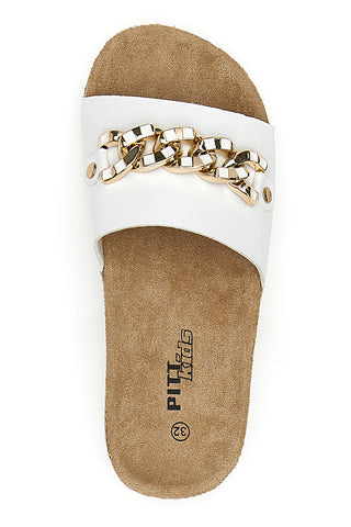 Weiße Hausschuhe mit Maxi-Goldkette Pitt Kids 14450