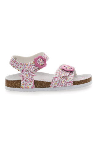 Pitt Kids 14503 Rosa gemusterte weiße Sandalen mit verstellbaren Schnallen