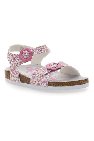 Pitt Kids 14503 Rosa gemusterte weiße Sandalen mit verstellbaren Schnallen
