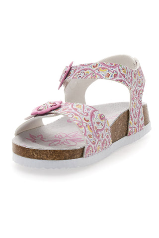 Pitt Kids 14503 Rosa gemusterte weiße Sandalen mit verstellbaren Schnallen