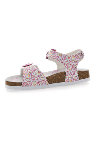 Pitt Kids 14503 Rosa gemusterte weiße Sandalen mit verstellbaren Schnallen
