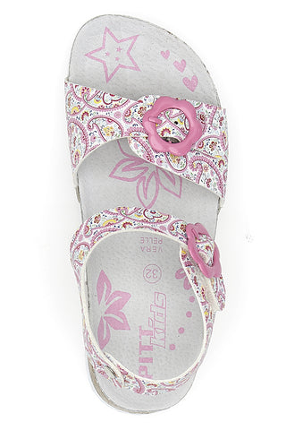 Pitt Kids 14503 Rosa gemusterte weiße Sandalen mit verstellbaren Schnallen