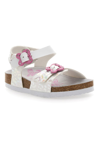 Sandali bianchi leopardati con fibbie rosa Pitt Kids 14505
