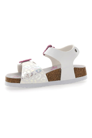 Sandali bianchi leopardati con fibbie rosa Pitt Kids 14505