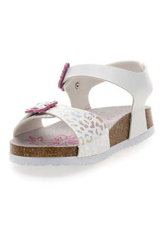 Sandali bianchi con dettagli iridescenti e fibbie rosa PITT KIDS 14505