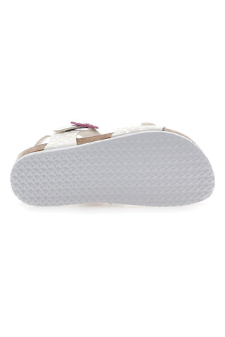Sandali bianchi con dettagli iridescenti e fibbie rosa PITT KIDS 14505