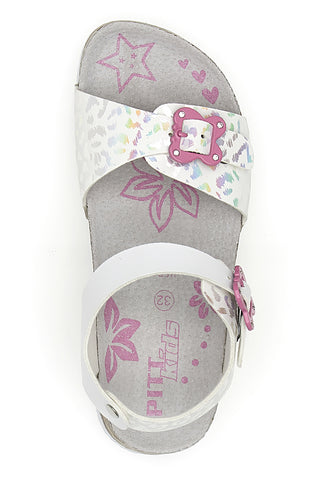 Sandali bianchi con dettagli iridescenti e fibbie rosa PITT KIDS 14505