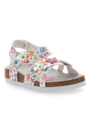 Sandali bianchi con stampa floreale e strappo Pitt Kids 14407