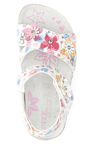 Pitt Kids 14407 Sandalen mit Klettverschluss und Blumenmuster in Weiß