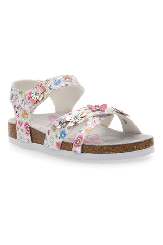 Sandali bianchi con stampa floreale e strappo Pitt Kids 14407