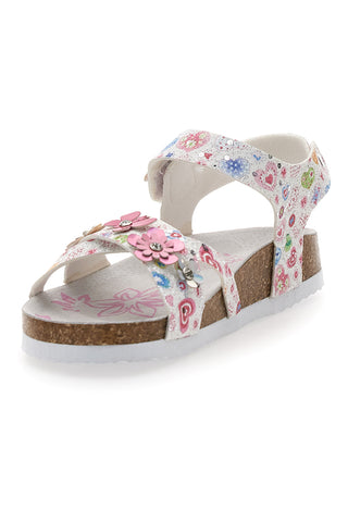 Sandali bianchi con stampa floreale e strappo Pitt Kids 14407
