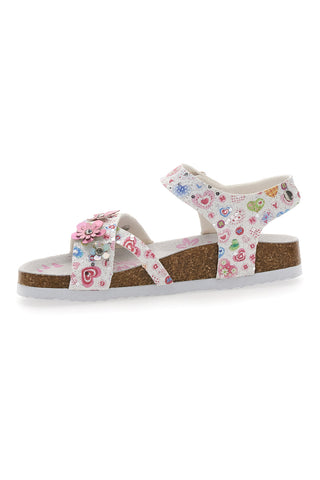 Sandali bianchi con stampa floreale e strappo Pitt Kids 14407