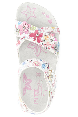 Sandali bianchi con stampa floreale e strappo Pitt Kids 14407