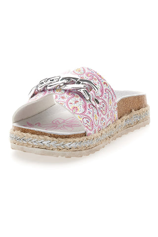 Weiße Hausschuhe mit rosa Muster und dekorativer Kette Pitt Kids 14506