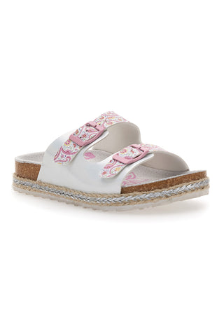 Weiße Hausschuhe mit doppeltem rosa Glitzerband PITT KIDS 14507