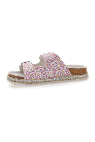 Weiße Hausschuhe mit doppeltem rosa Glitzerband PITT KIDS 14507