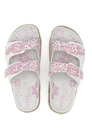 Weiße Hausschuhe mit doppeltem rosa Glitzerband PITT KIDS 14507