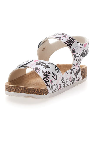 Ciabatte bianche con stampa lettering e doppia fascia Pitt Kids 14508