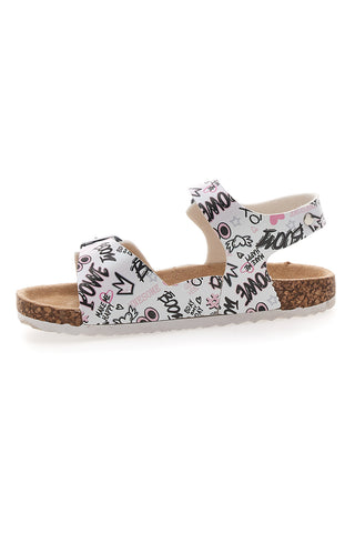 Ciabatte bianche con stampa lettering e doppia fascia Pitt Kids 14508