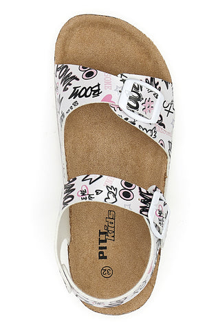 Ciabatte bianche con stampa lettering e doppia fascia Pitt Kids 14508