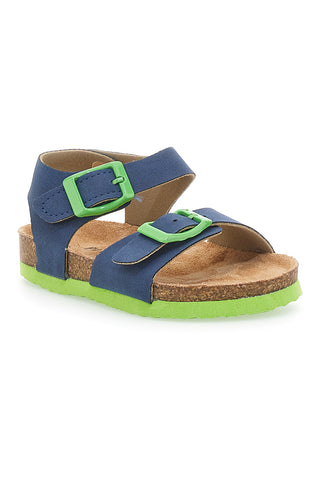 Sandali blu con fibbie verdi e plantare preformato Pitt Kids 14466