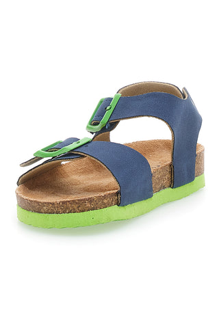 Sandali blu con fibbie verdi e plantare preformato Pitt Kids 14466