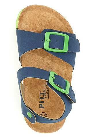 Sandali blu con fibbie verdi e plantare preformato Pitt Kids 14466