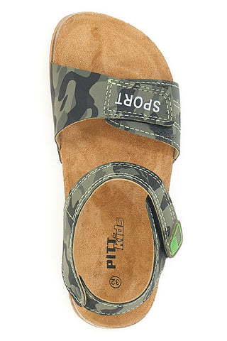 Sandali verde safari con doppio strappo e plantare in sughero PITT KIDS 14513