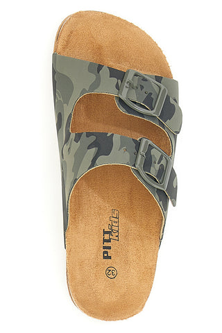 Pitt Kids 41701 Hausschuhe mit Doppelschnalle, Camouflage, Grün