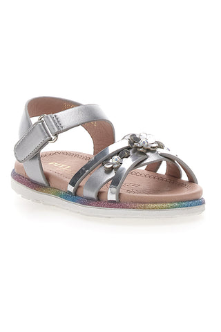 Silberne Sandalen mit Schmuckblumen Pitt Kids 39G2517S