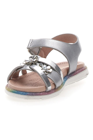 Silberne Sandalen mit Schmuckblumen Pitt Kids 39G2517S