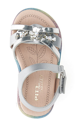 Silberne Sandalen mit Schmuckblumen Pitt Kids 39G2517S