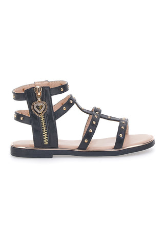Sandali neri con dettagli oro e zip posteriore Pitt Kids 39G2538S