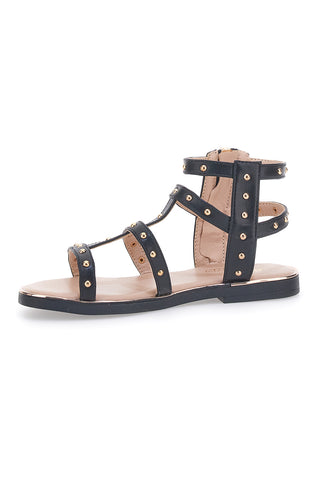 Schwarze Sandalen mit goldenen Details und Reißverschluss hinten Pitt Kids 39G2538S